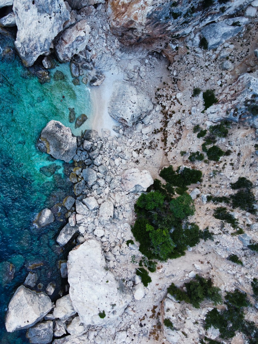 formazione rocciosa bianca e nera accanto allo specchio d'acqua blu durante il giorno