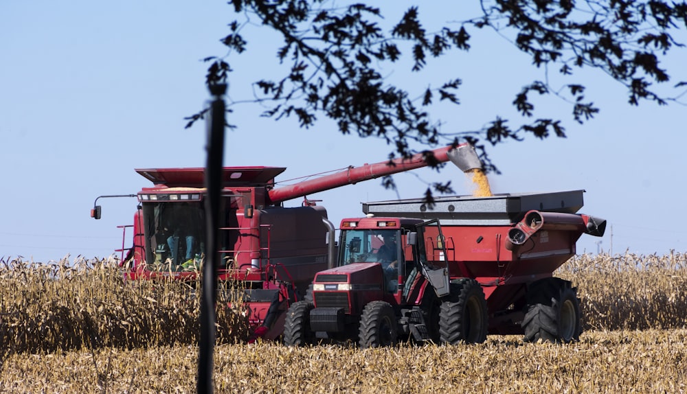 red and black tractor on brown grass field during daytime