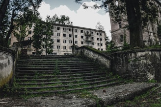gray concrete building near green trees during daytime