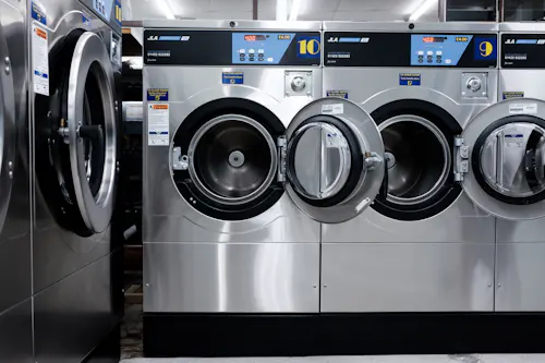 Front load washing machine in a laundry room