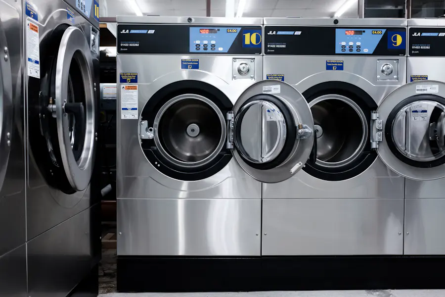 Front load washing machine in a laundry room