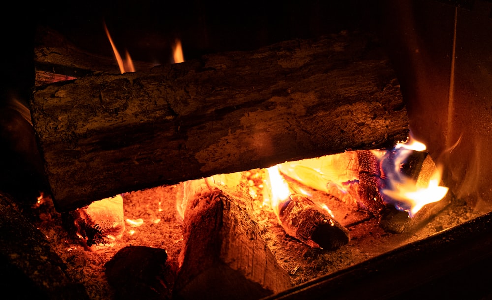 fire in brown wood burner