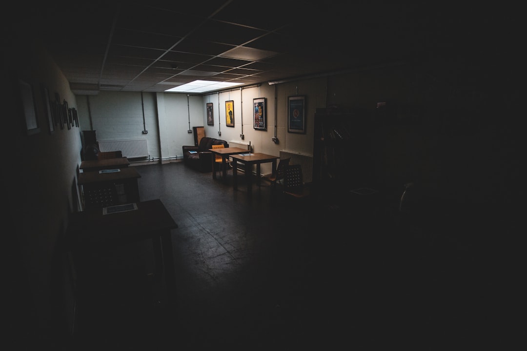 White wooden door near brown wooden table