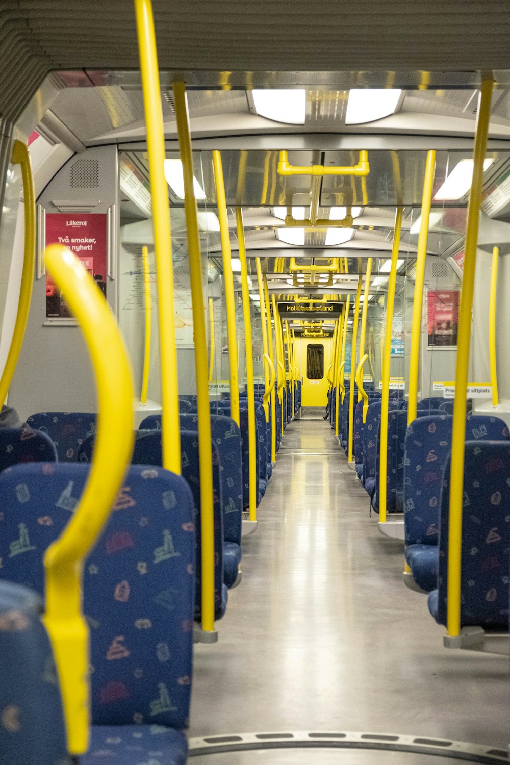 blue and yellow train seats