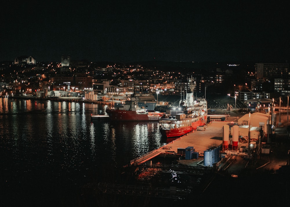 aerial view of city during night time