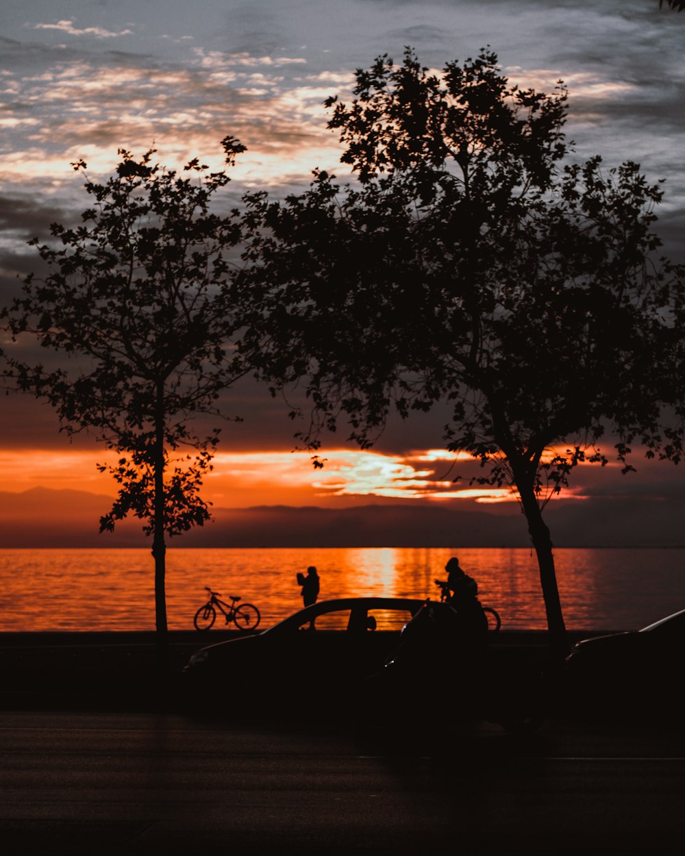 silhouette of man riding on boat during sunset