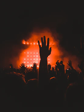 people raising their hands during concert