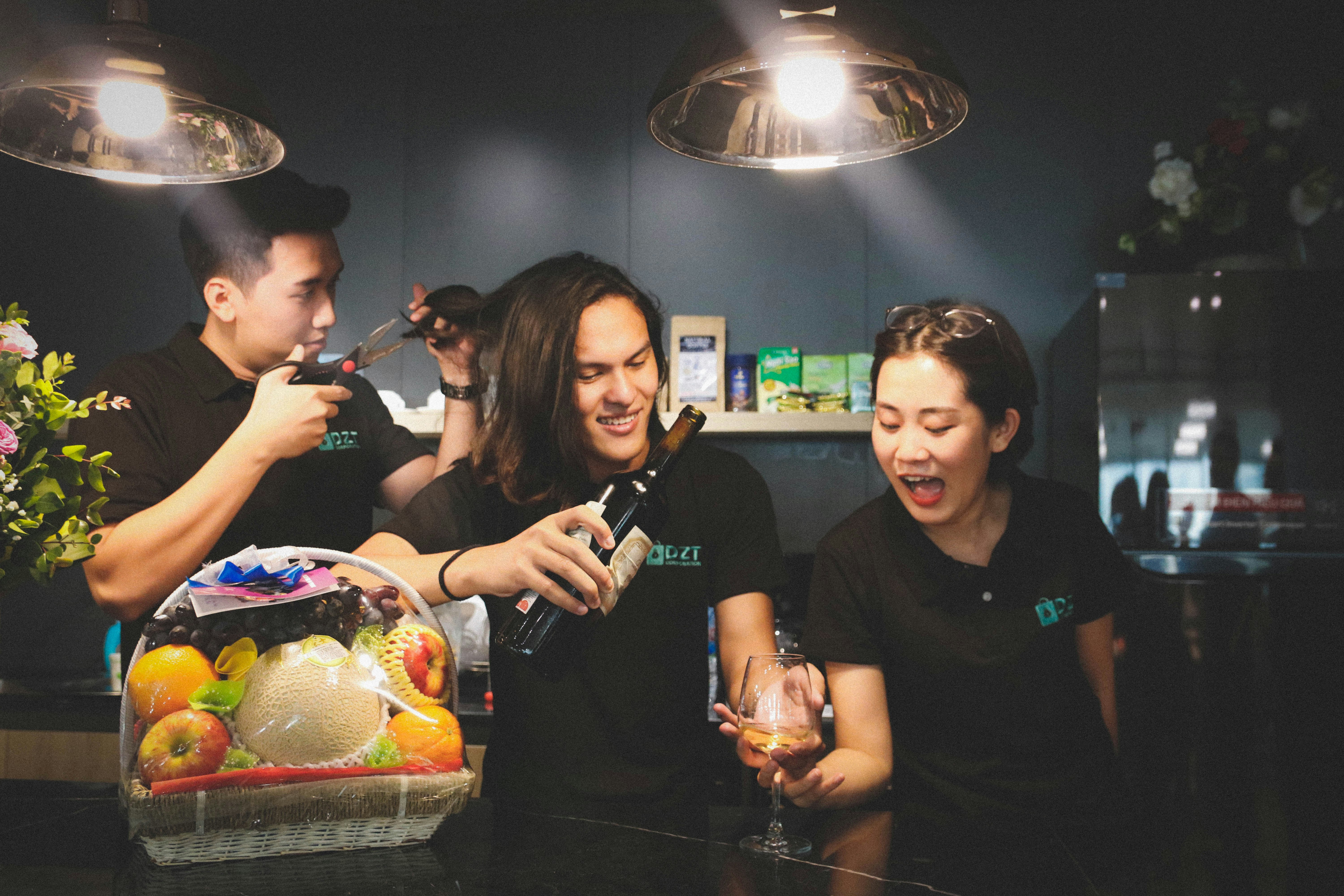 a startup team celebrating a new hire