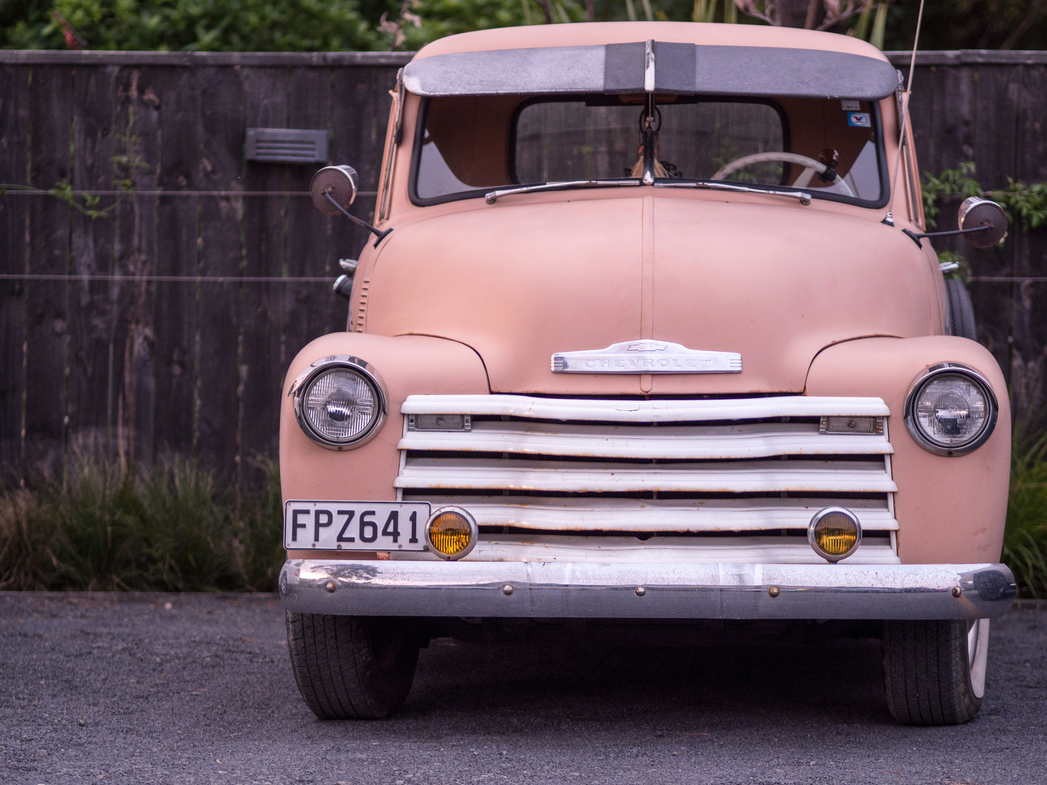 pink and white vintage car