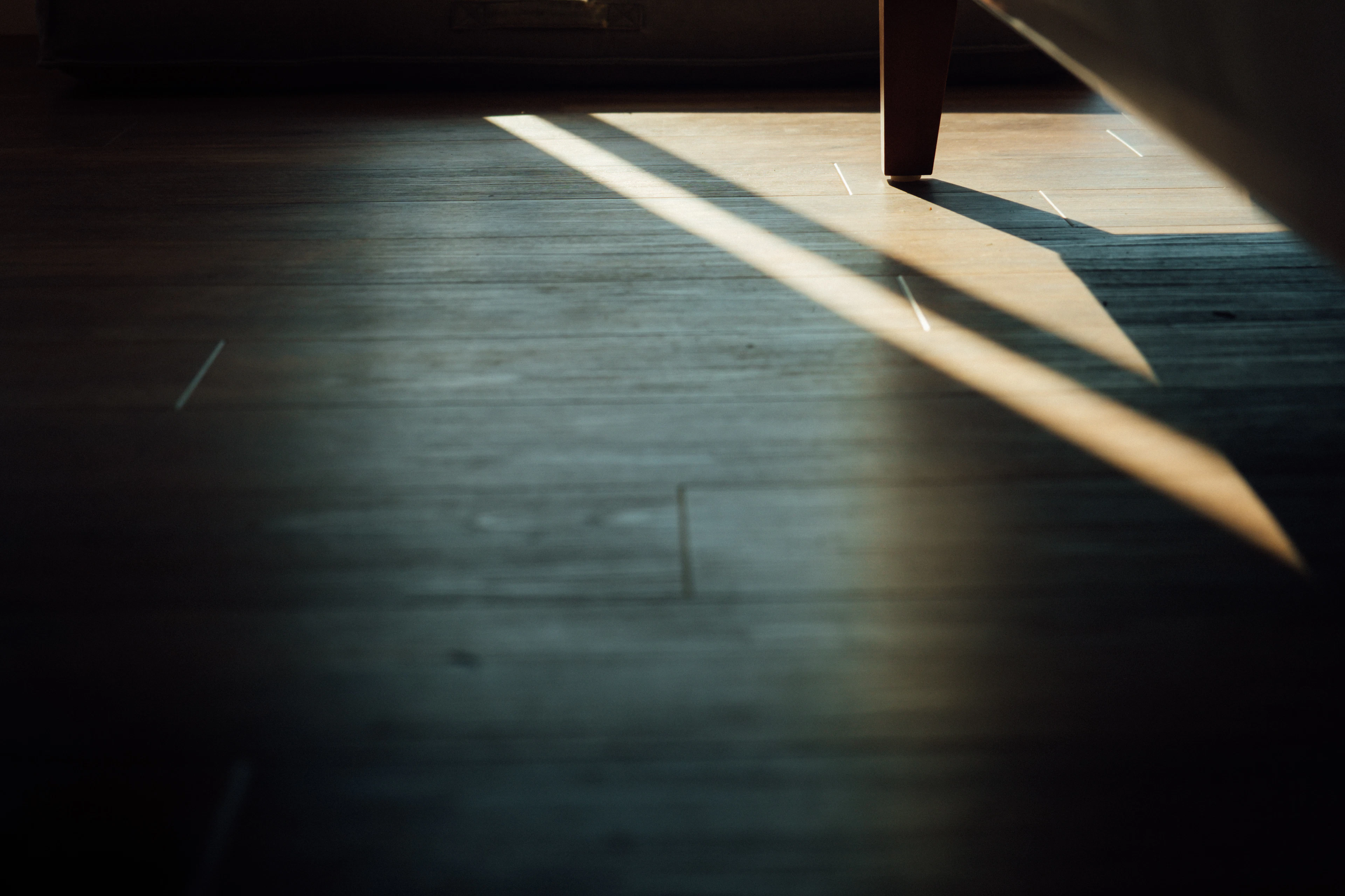 Wooden bench on a warm wood-look floor