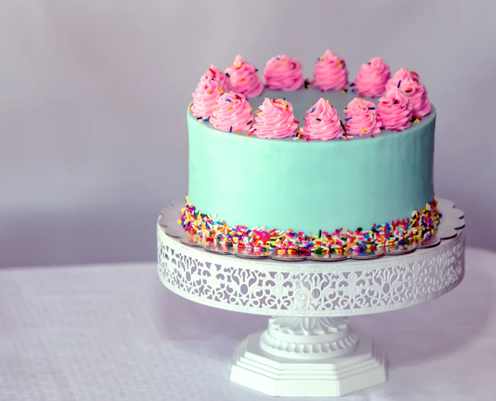 Pink and white floral cake