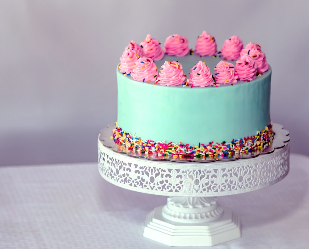 pink and white floral cake