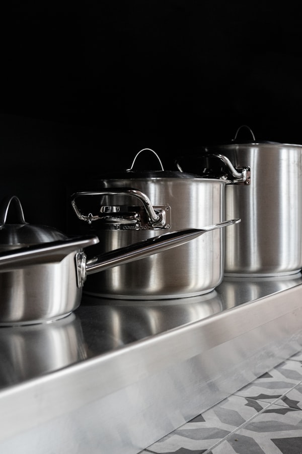 Stainless steel pot and pan set for starter kitchen kits