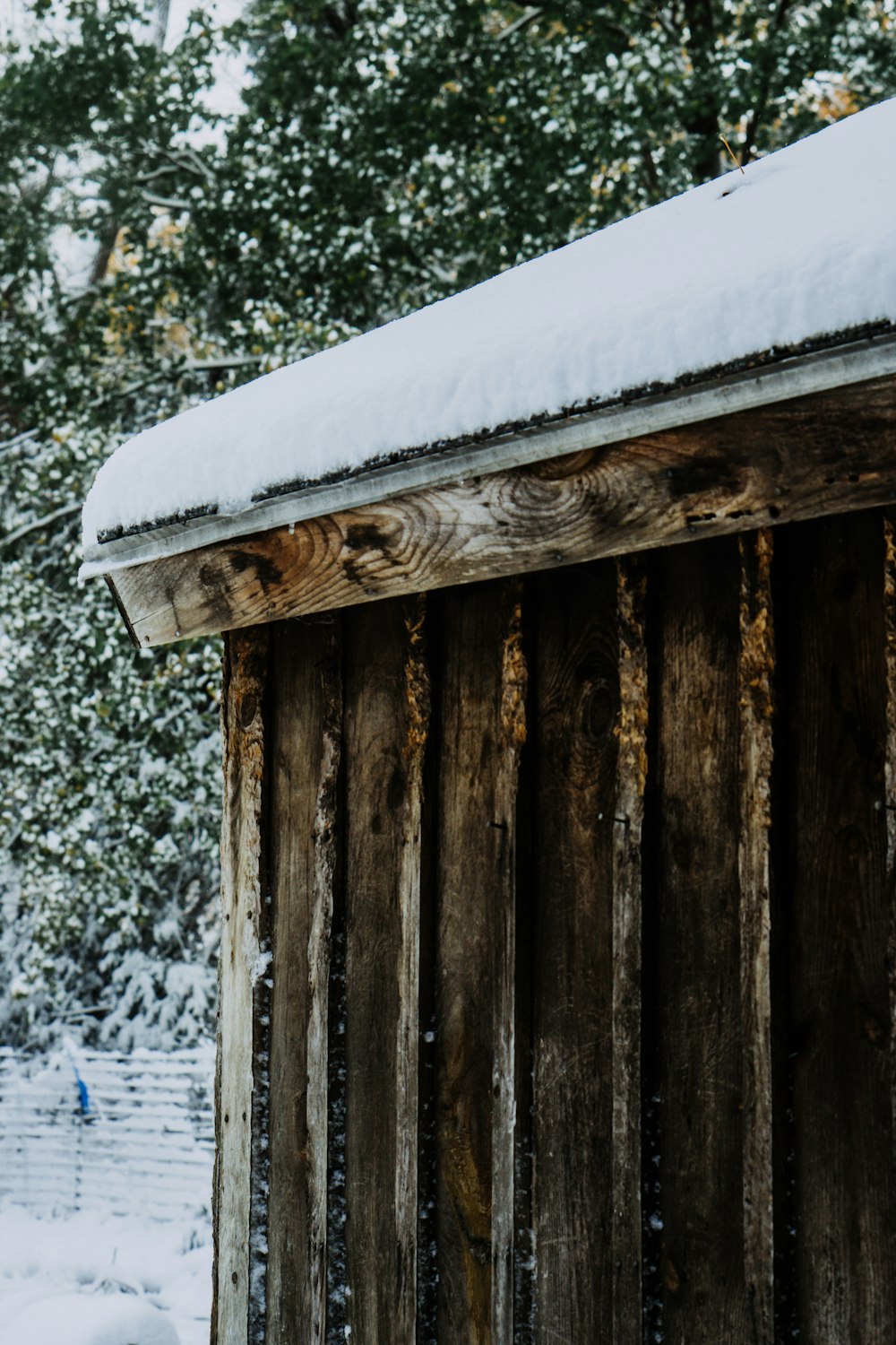 brown wooden fence covered with snow