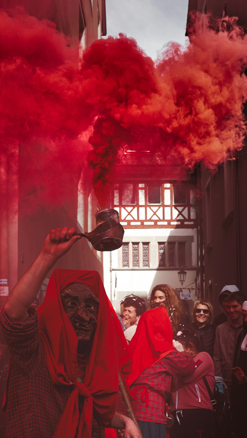 people in red and white shirts