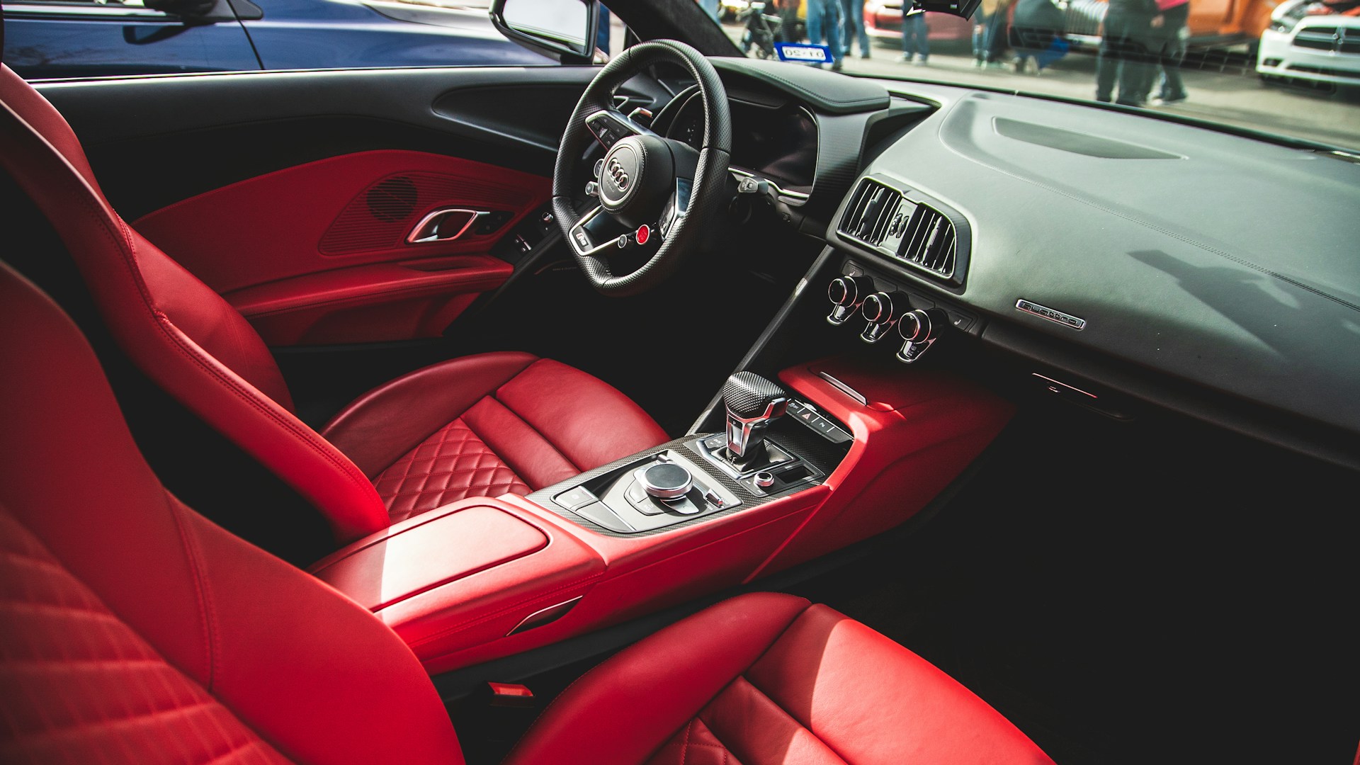 red and black car interior