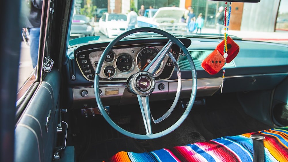 white and black steering wheel