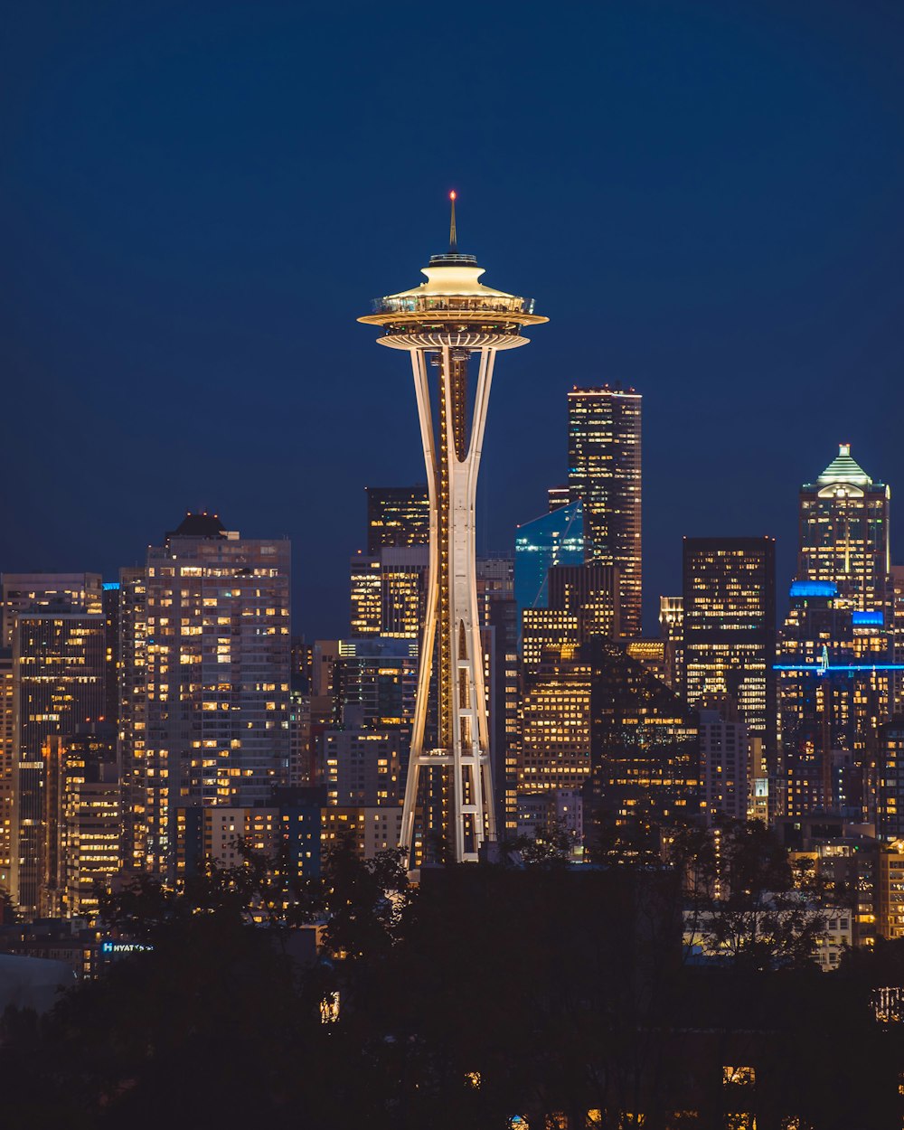 space needle tower during night time