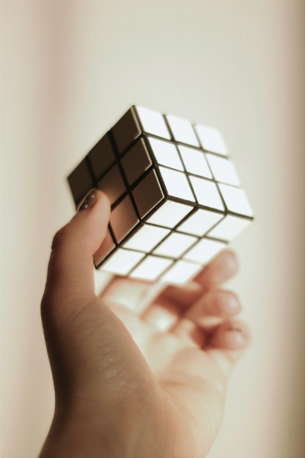 Persona che tiene 3 x 3 cubetti di Rubik