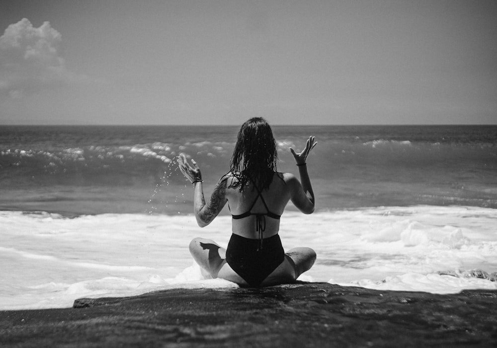 woman in black bikini on beach