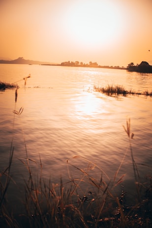 Sunset view over a peaceful property surrounded by nature.