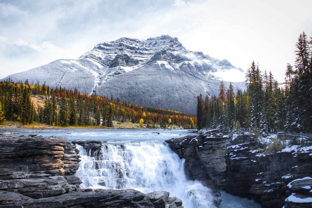 Waterfalls with Mountain View Athabasca Falls