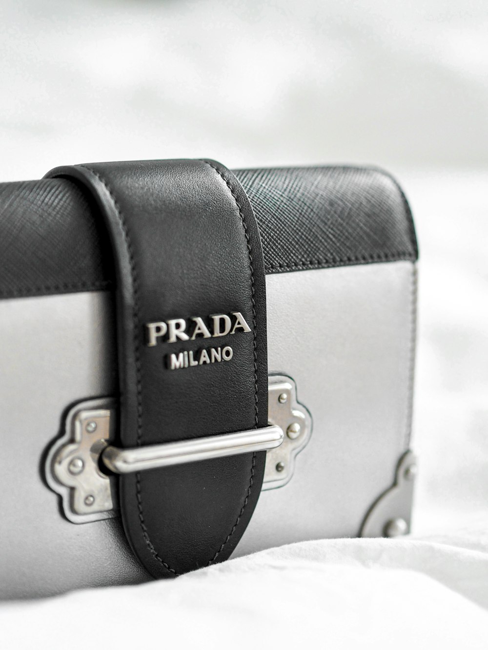 black and white leather bag