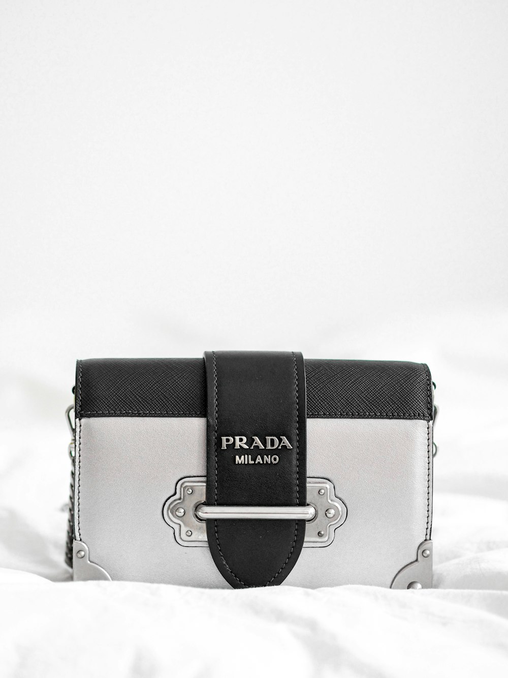 black and white leather pouch