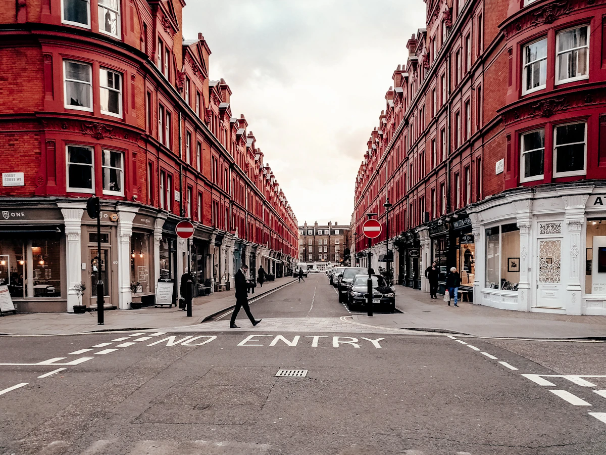 London street with red-brick buildings