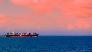 cargo ship on sea under cloudy sky during daytime