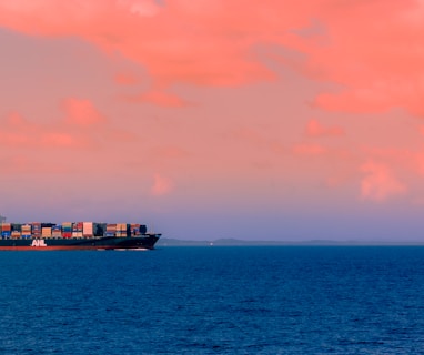 cargo ship on sea under cloudy sky during daytime