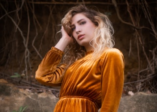 woman in brown long sleeve dress