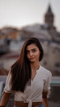 woman in white collared shirt
