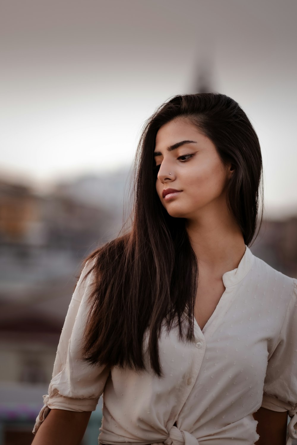 woman in white dress shirt