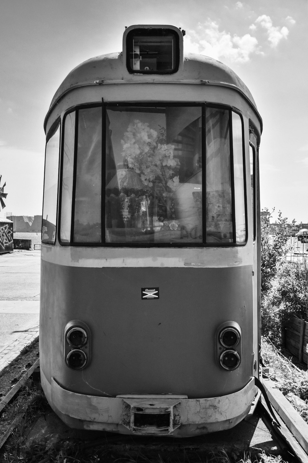 grayscale photo of a train