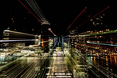 A dynamic city skyline with digital connections illustrating web technology impact.