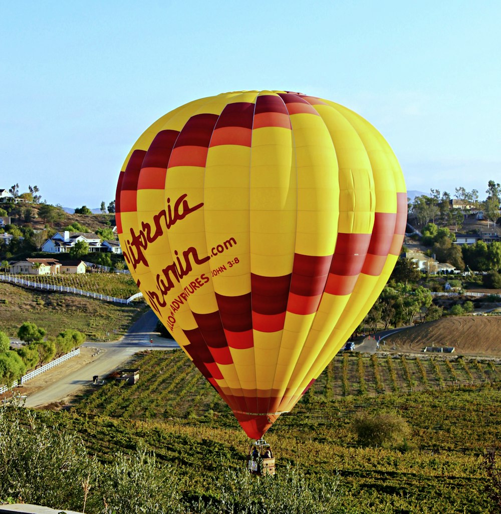yellow green and red hot air balloon