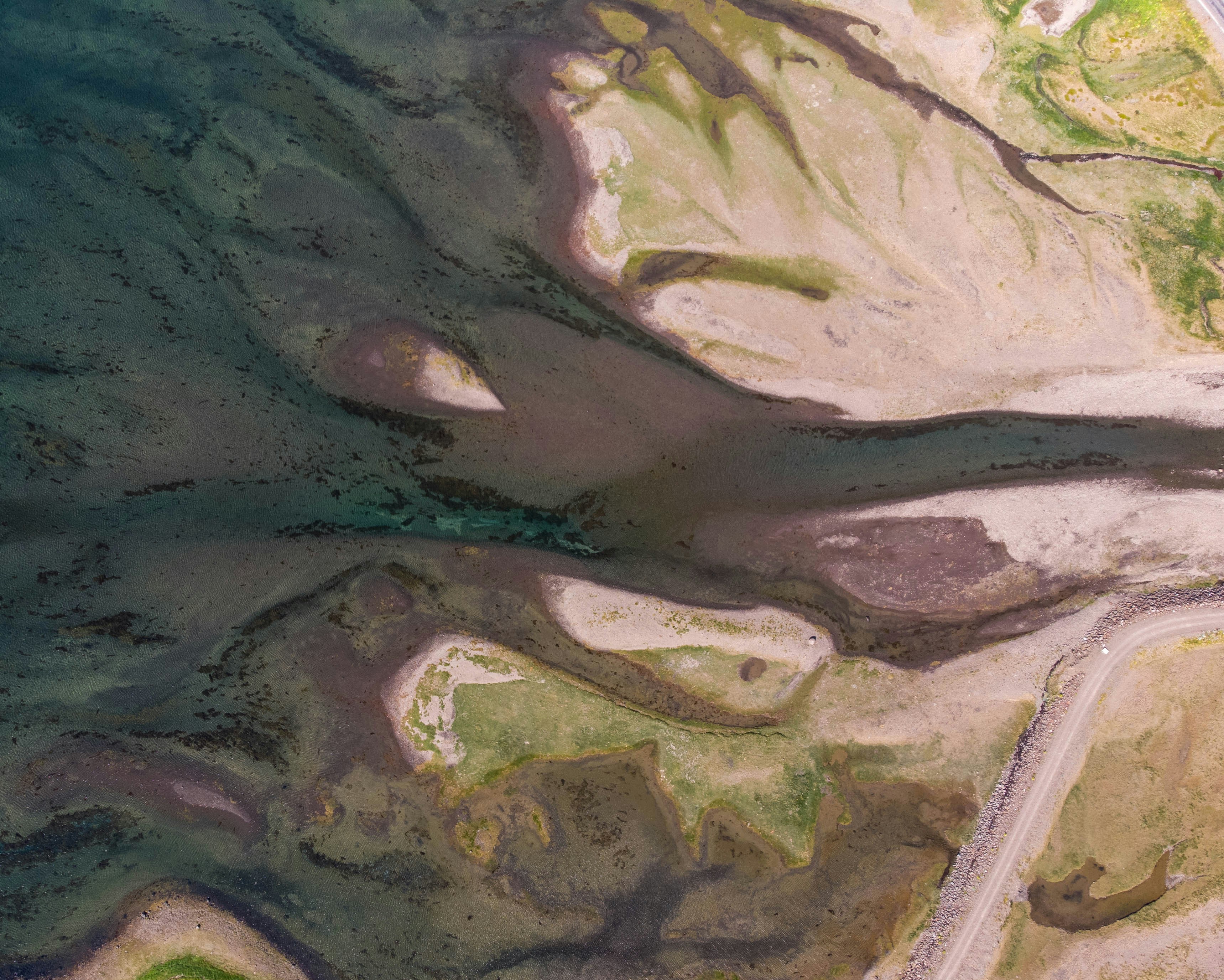 gray and white abstract painting, Aerial in Westfjords