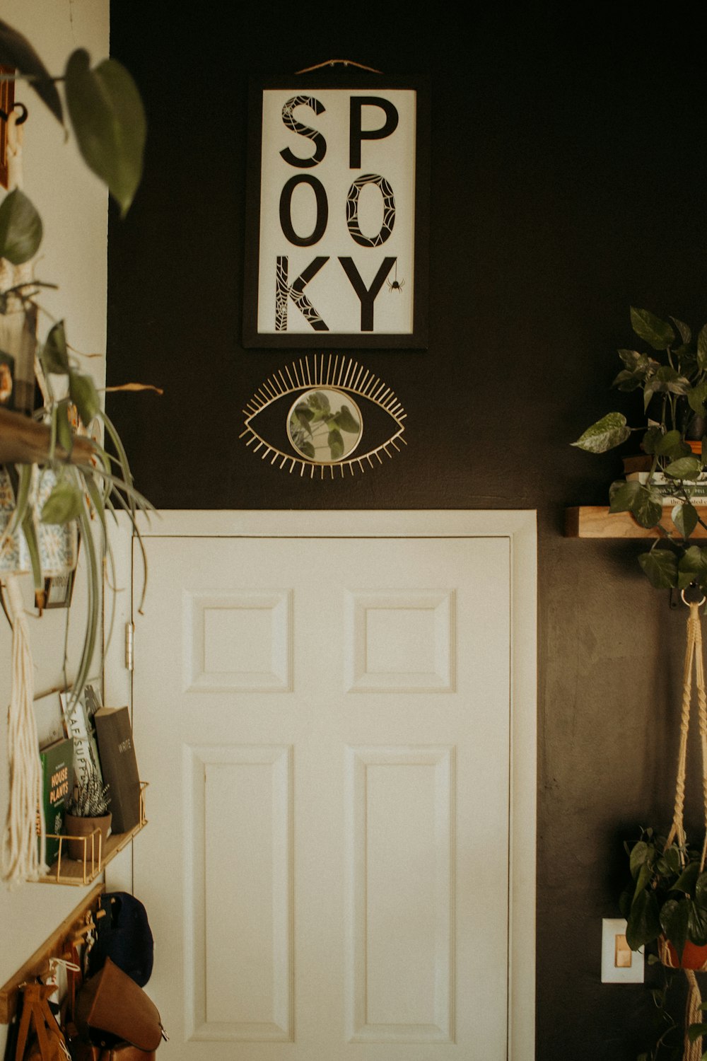 white wooden door near white wall