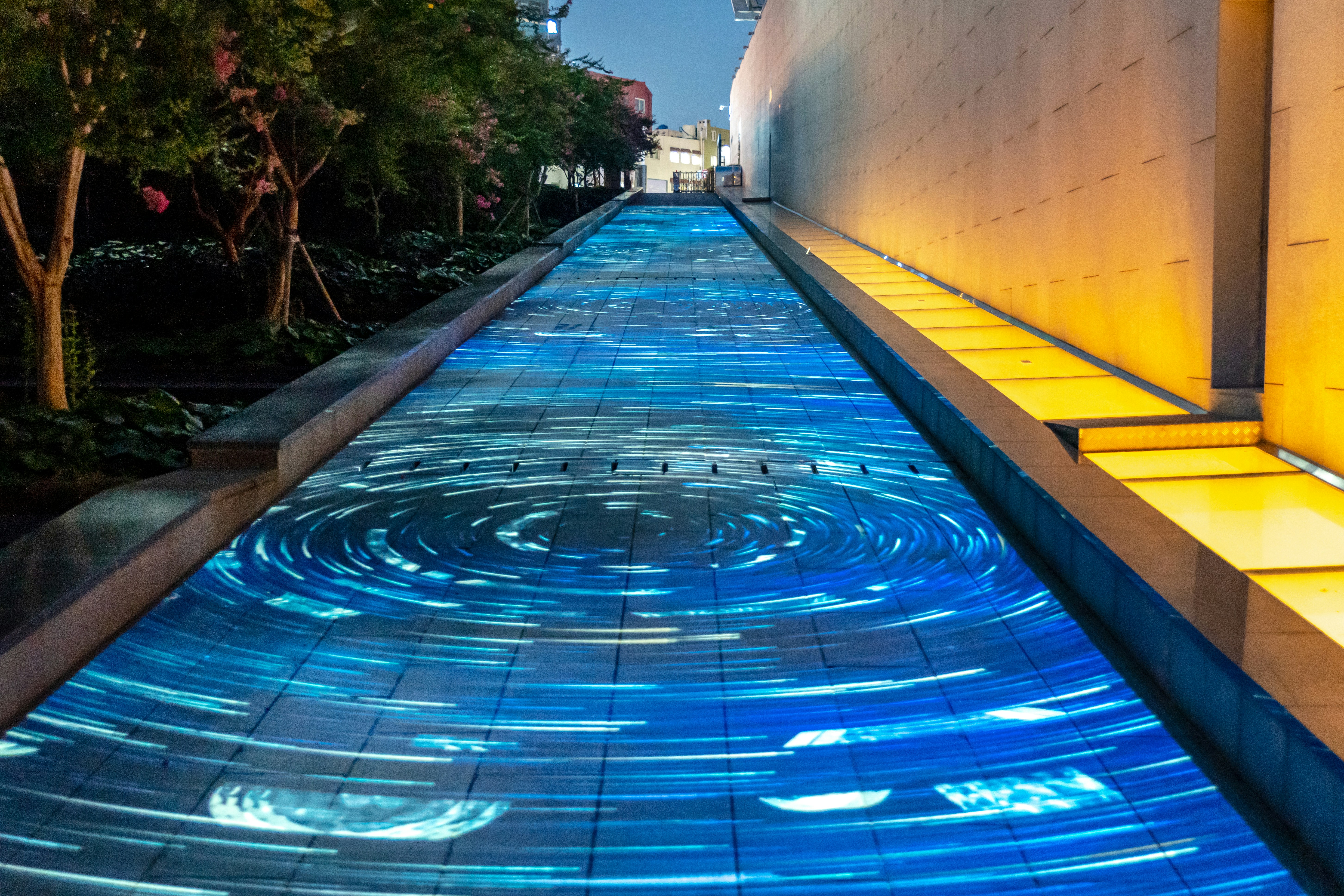 blue and yellow swimming pool