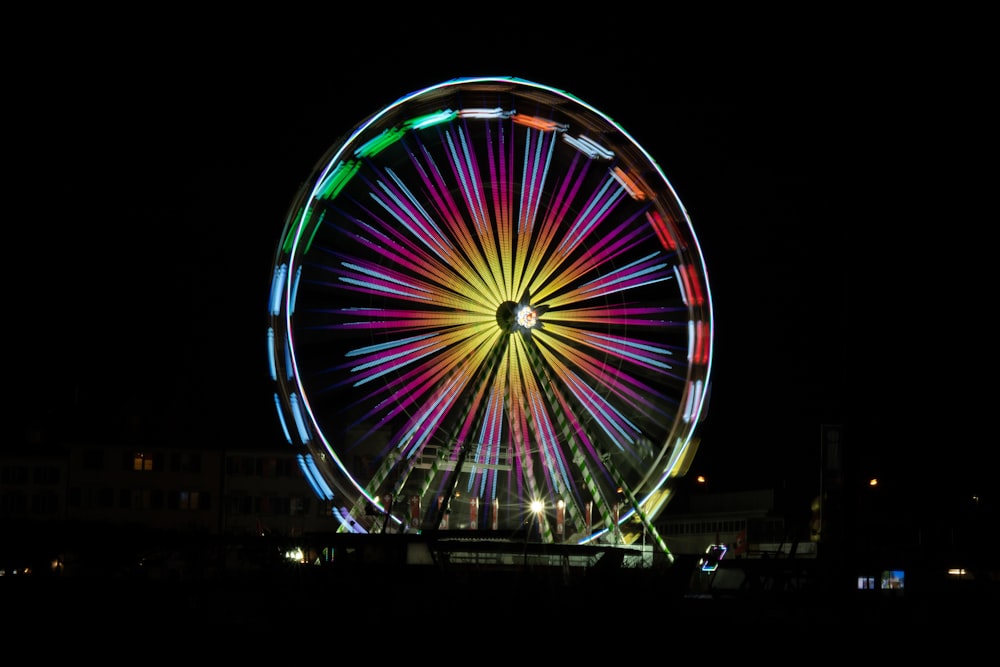 purple and yellow ferris wheel