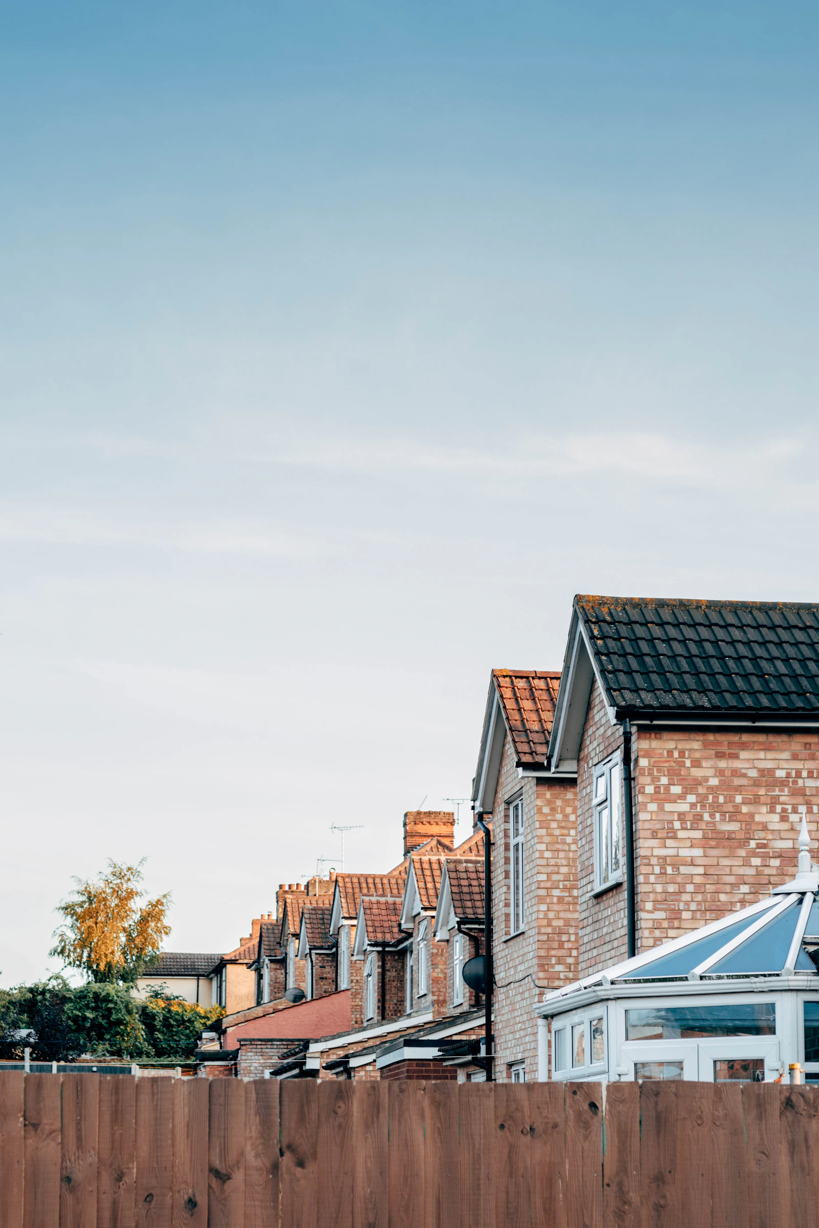 Brown and white British semi detached houses
