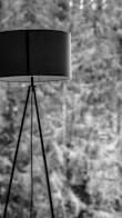 grayscale photo of a black and white lamp