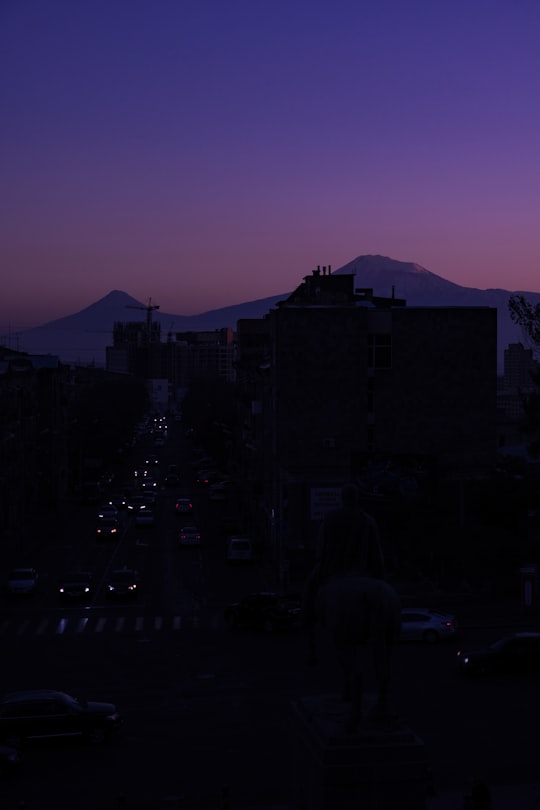 silhouette of city buildings during sunset in Baghramyan Armenia