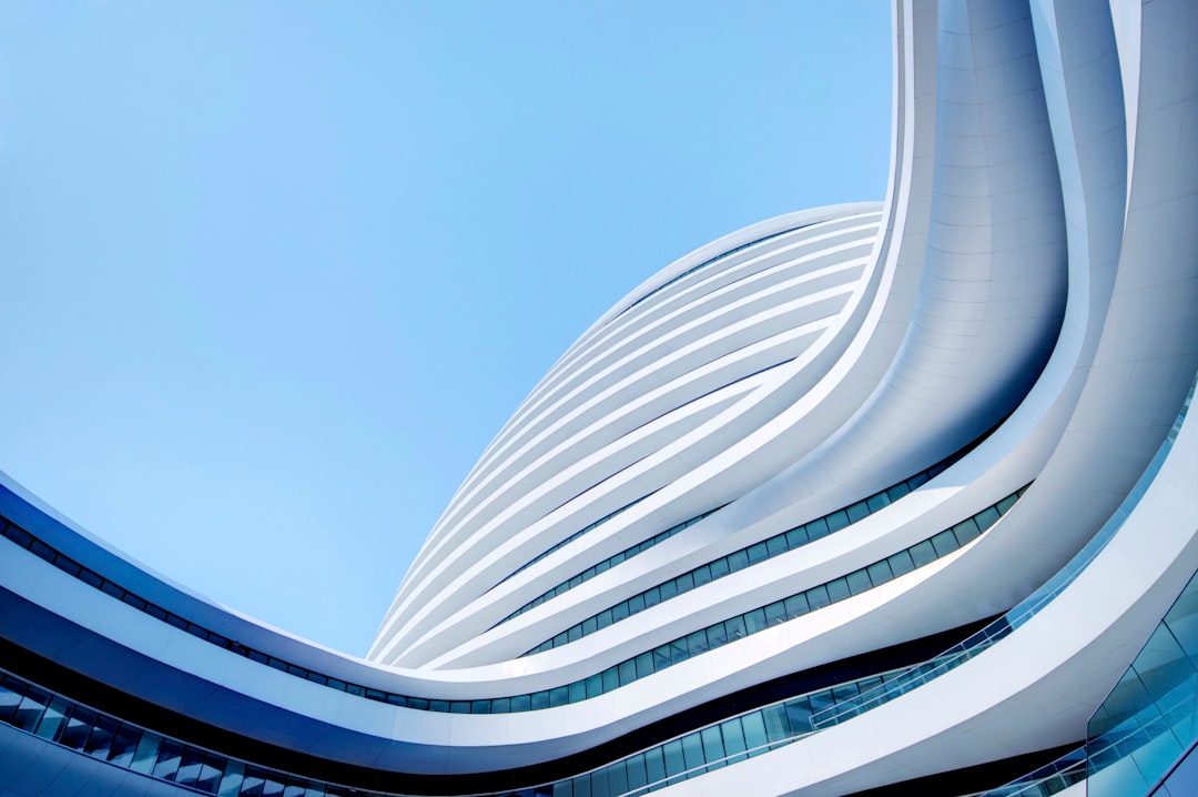 white and blue concrete building