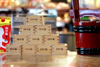 Close-up of a beautifully crafted Japanese product from Hapeefy Inc on a wooden table.