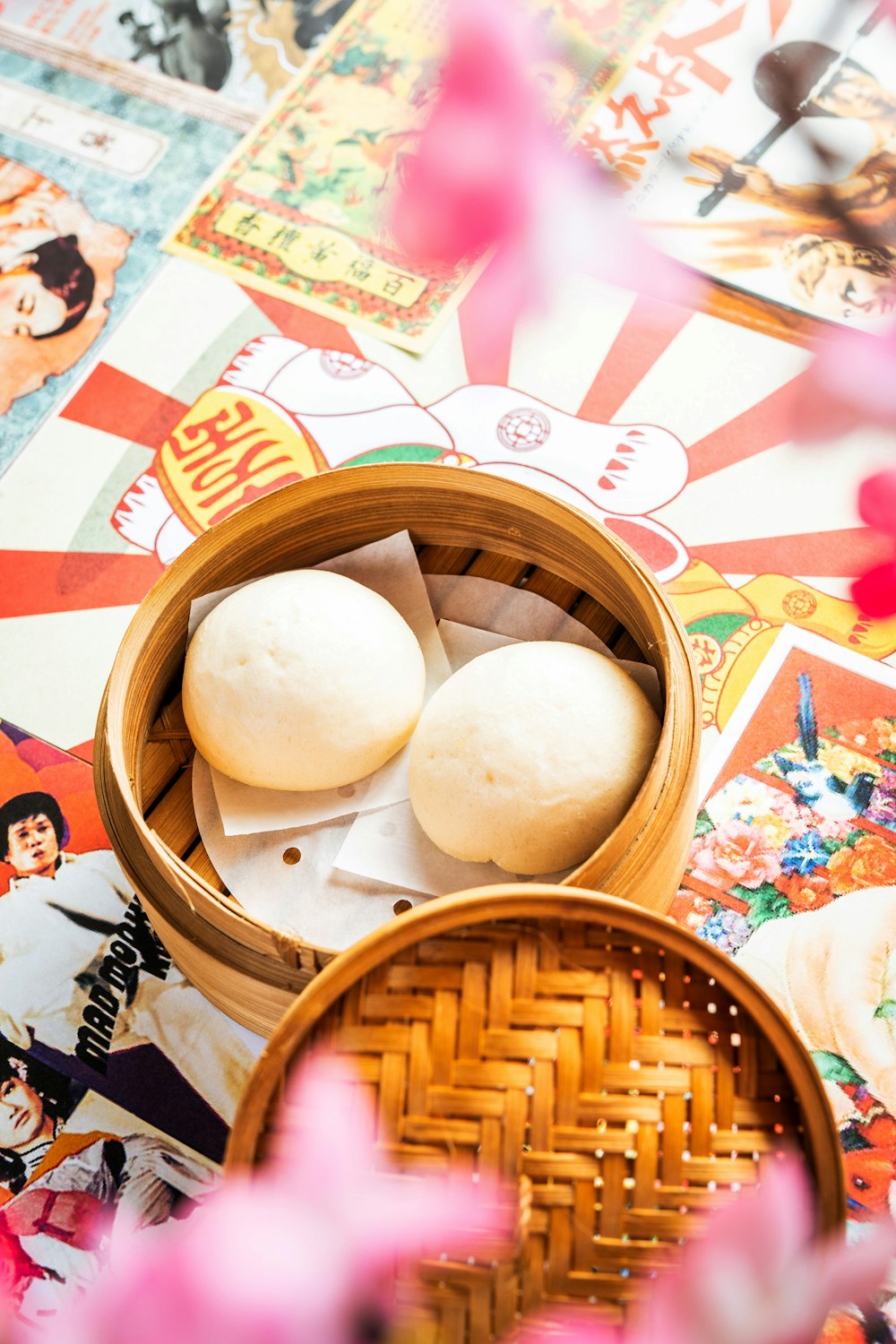 white round food on brown wooden bowl