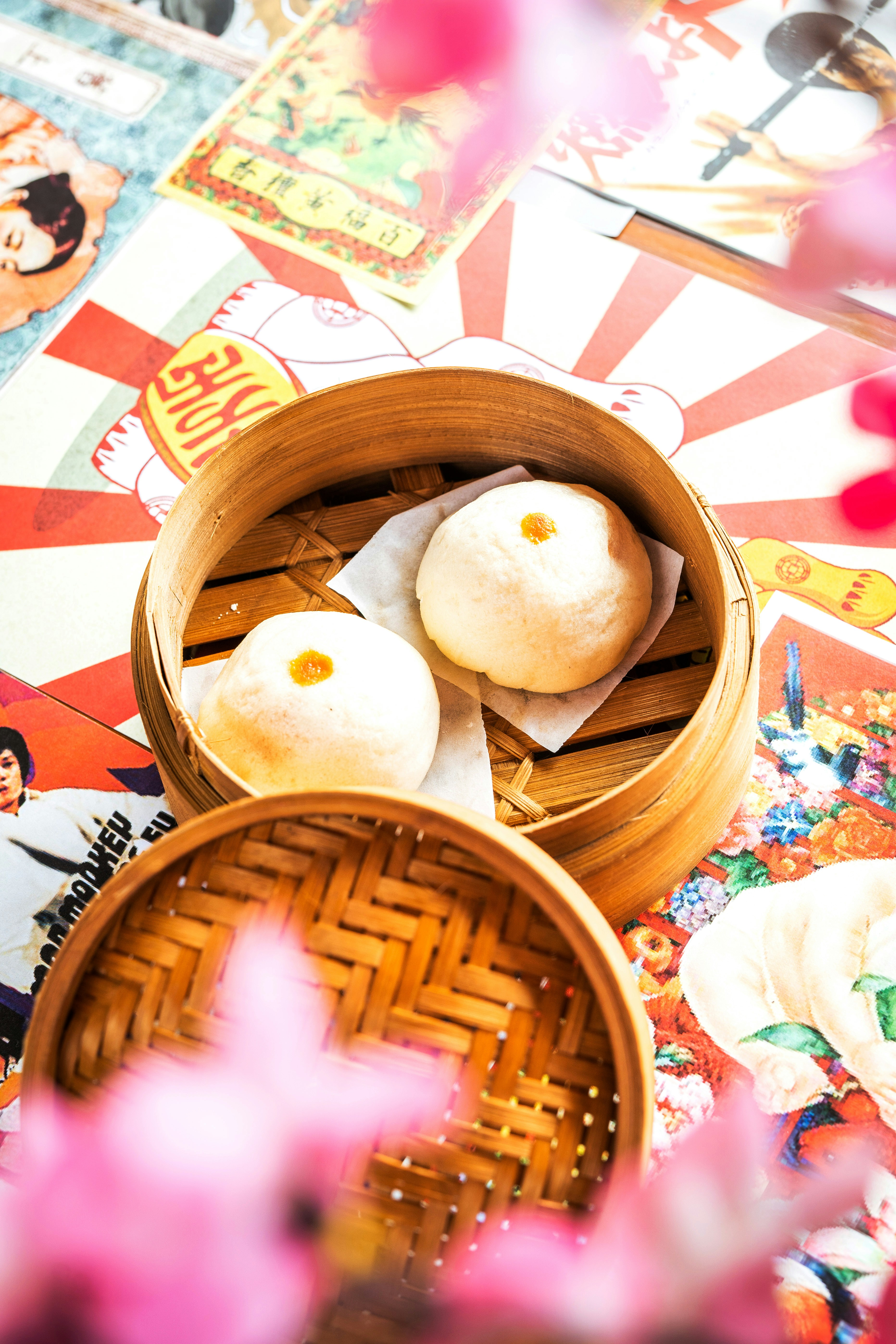 brown wooden round bowl with white and brown food