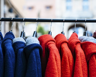 blue red and orange textiles