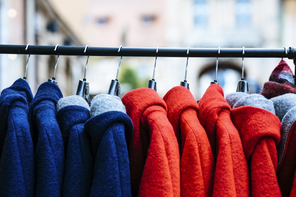 blue red and orange textiles